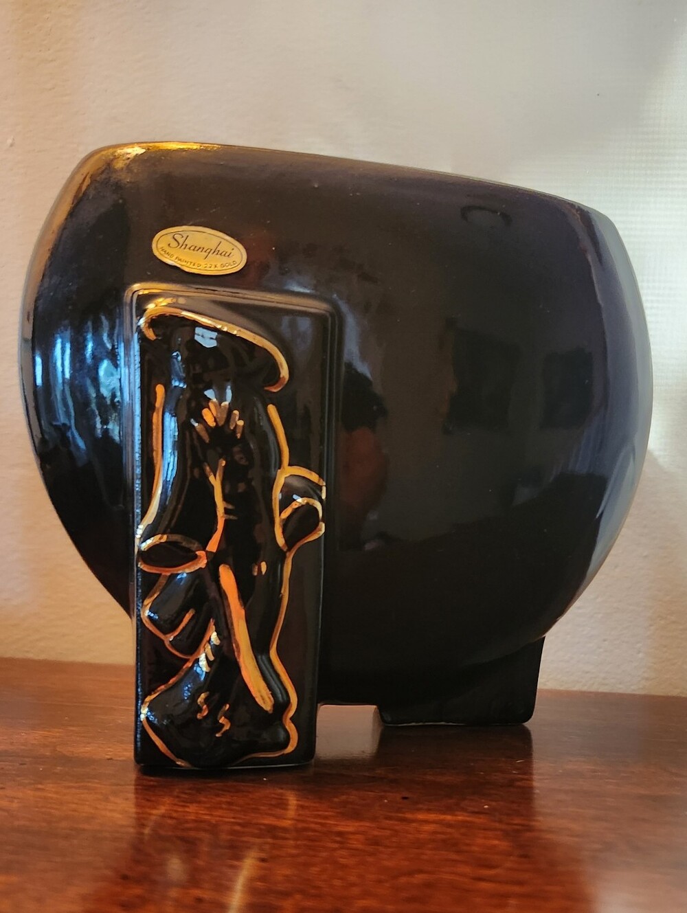 Vintage Joan Lea Creations Shanghai Vase Jet Black 22K Gold